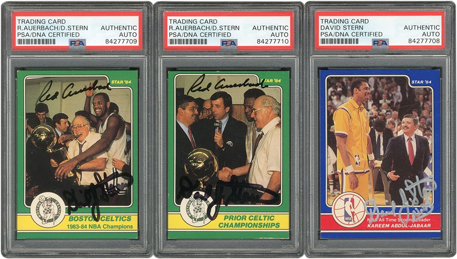 Modern Sports Cards - 1984 Star David Stern Signed "Rookie" Trio Inc. Two Dual-Signed with Auerbach