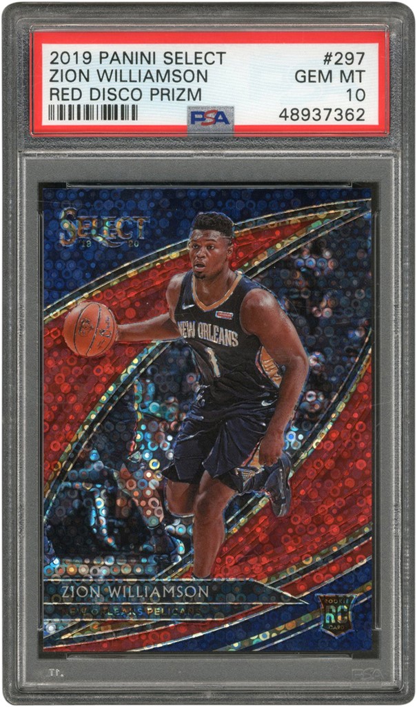 Modern Sports Cards - 2019-20 Panini Select Red Disco Prizm Courtside #297 Zion Williamson Rookie 38/49 PSA GEM MINT 10