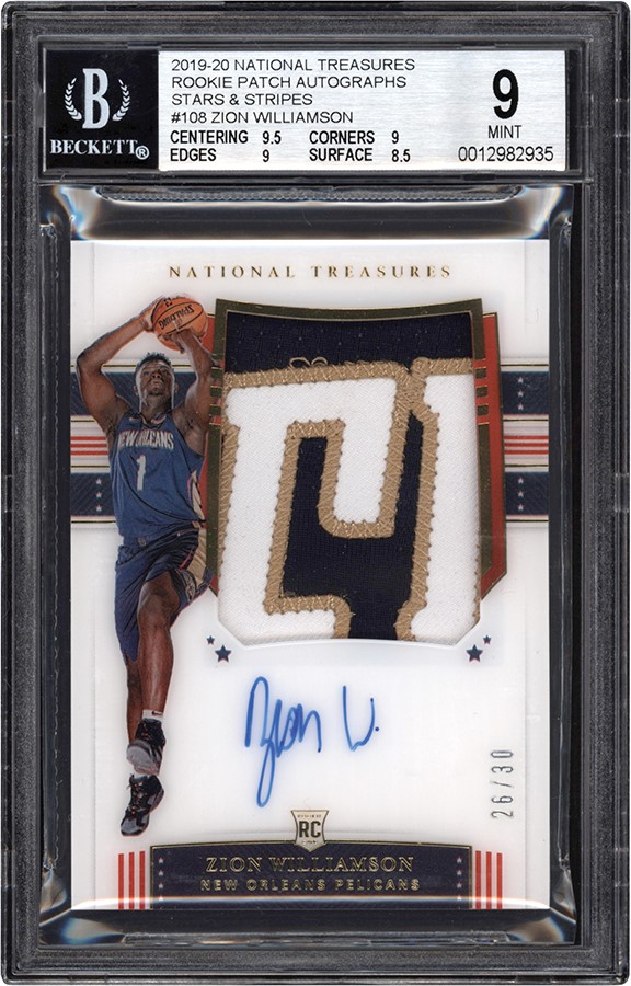 Modern Sports Cards - 2019 National Treasures FOTL "Stars & Stripes" #108 Zion Williamson RPA Rookie Patch Autograph 26/30 BGS MINT 9 - Auto 10