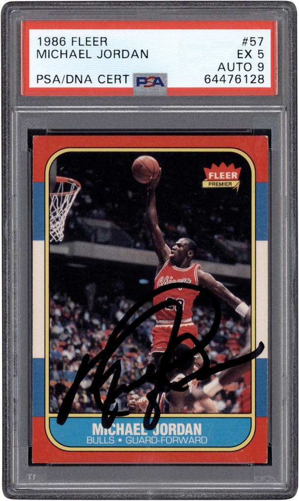 Modern Sports Cards - 86 Fleer Basketball #57 Michael Jordan Vintage Signed Rookie Card PSA EX 5 - Auto 9
