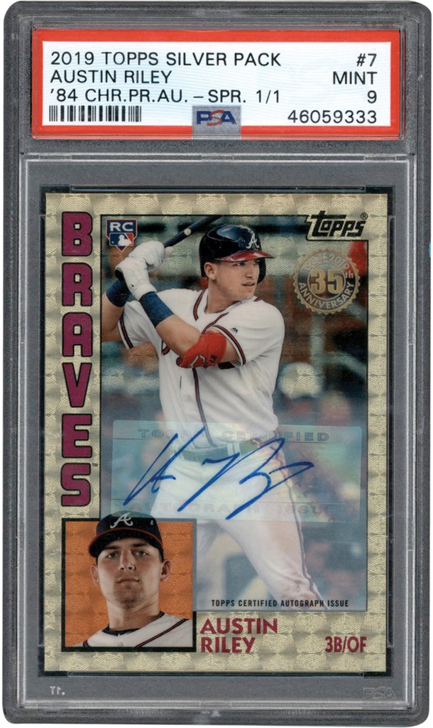 Modern Sports Cards - 019 Topps Silver Pack Superfractor #7 Austin Riley Rookie 84' Chrome Prospect Autograph Card #1/1 PSA MINT 9