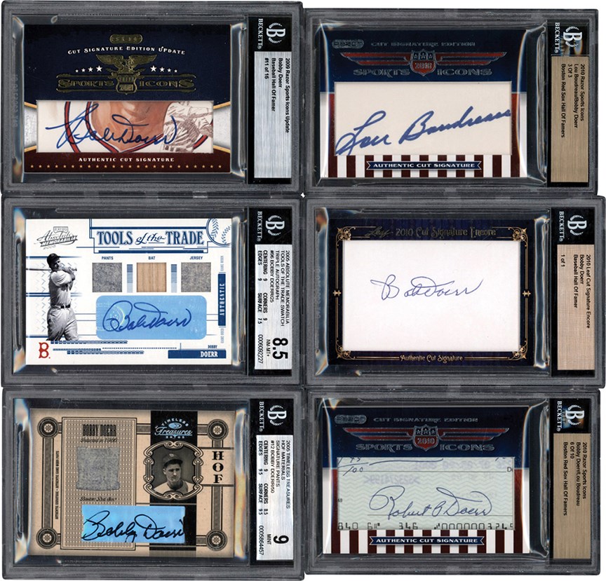 Modern Sports Cards - 2005-2010 Bobby Doerr Autograph Card Collection w/Game Used (7) ALL BGS
