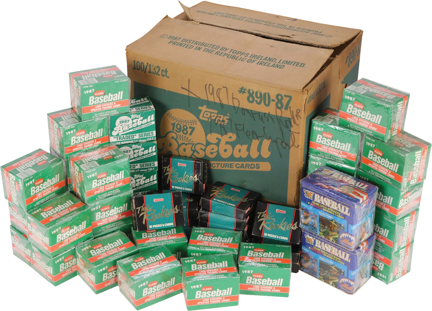 Unopened Boxes, Packs And Cases - 1987 Donruss, Topps & Fleer Glossy Traded & Update Complete Set Hoard (128)