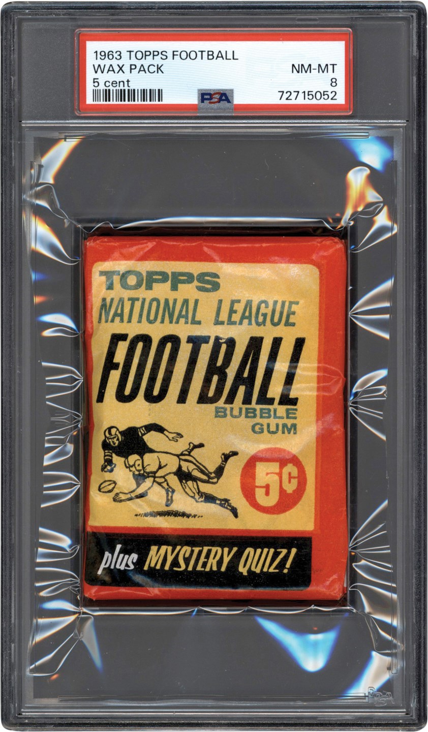 Unopened Boxes, Packs And Cases - 1963 Topps Football 5-Cent Wax Pack PSA NM-MT 8