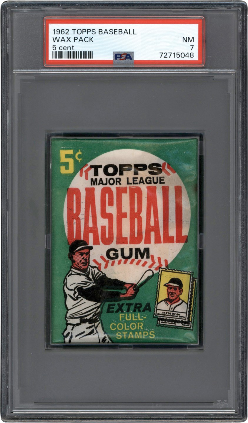 Unopened Boxes, Packs And Cases - 1962 Topps Baseball 5-Cent Wax Pack PSA NM 7