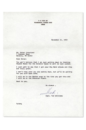 Ted Williams - 1983 Ted Williams “Frank Sinatra” Letter