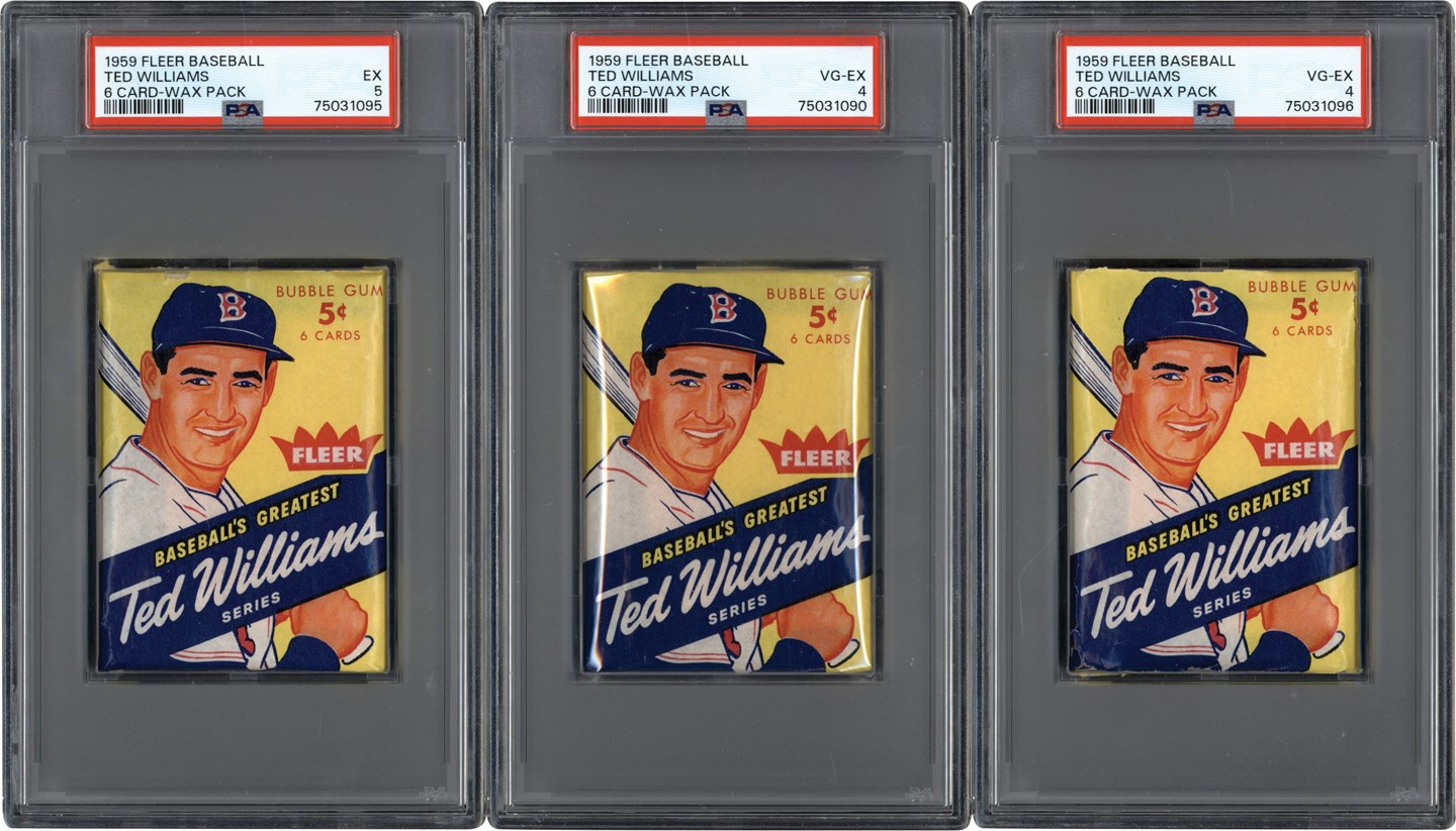 Unopened Boxes, Packs And Cases - 1959 Fleer Ted Williams Unopened Pack Trio All PSA