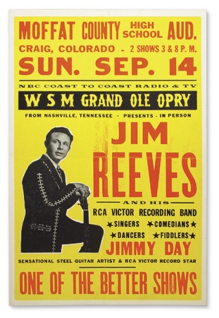 Posters and Handbills - 1958 Jim Reeves “Grand Ole Opry” Concert Poster (14x22”)