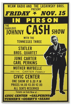 Posters and Handbills - 1968 Johnny Cash Boxing Style Concert Poster (14x22”)
