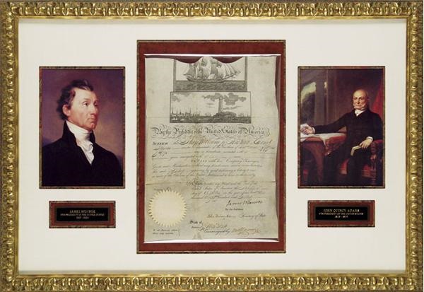 Historical - James Monroe & John Quincy Adams Signed Document (10x14")