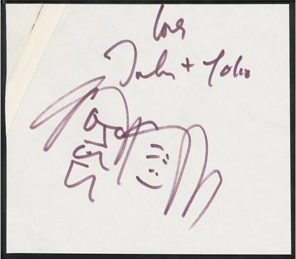 The Beatles - John Lennon & Yoko Ono Signed Drawing (6.25x7.25")