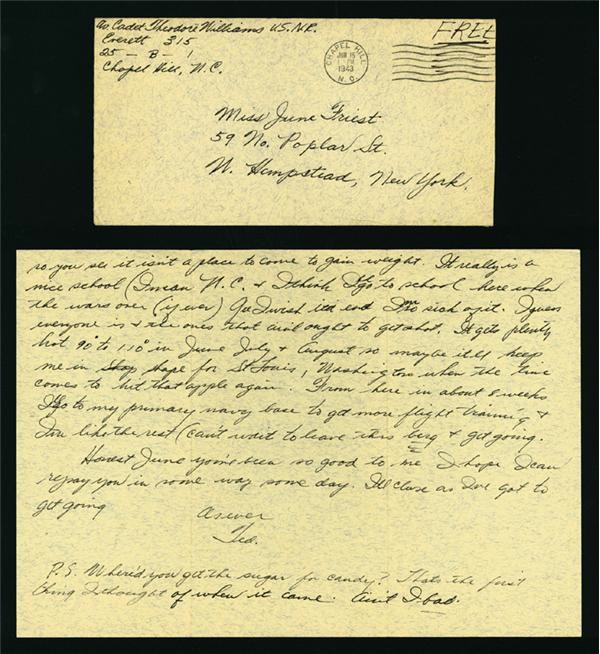 Ted Williams - 1943 Ted Williams Handwritten Letter with Baseball & Navy Content (ALS)