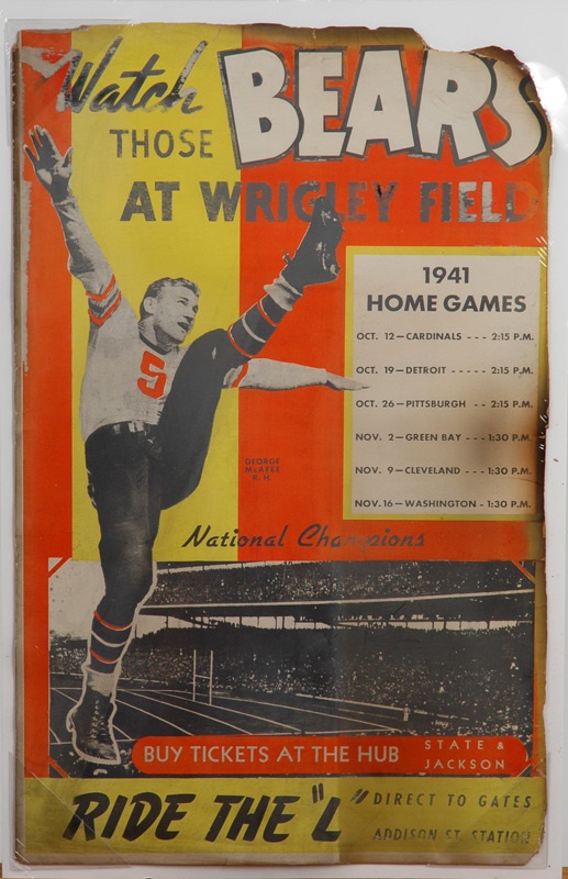 June 2005 Internet Auction - 1941 Chicago Bears Advertising Poster with George McAfee