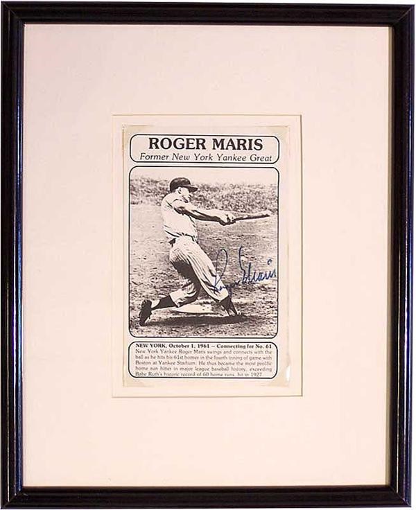 Autographs Baseball - Framed Roger Maris Signed Yankee Baseball Photo.
