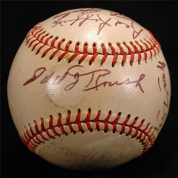 Autographs Baseball - Baseball Signed by Seventeen Hall of Famers and Stars