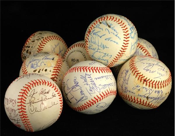 Autographs Baseball - 1970-80s Team Signed Baseball Lot (8) with Clemente