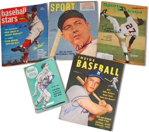 Autographs Baseball - 1950's-60's Signed Baseball Related Magazines Including Stan Musial