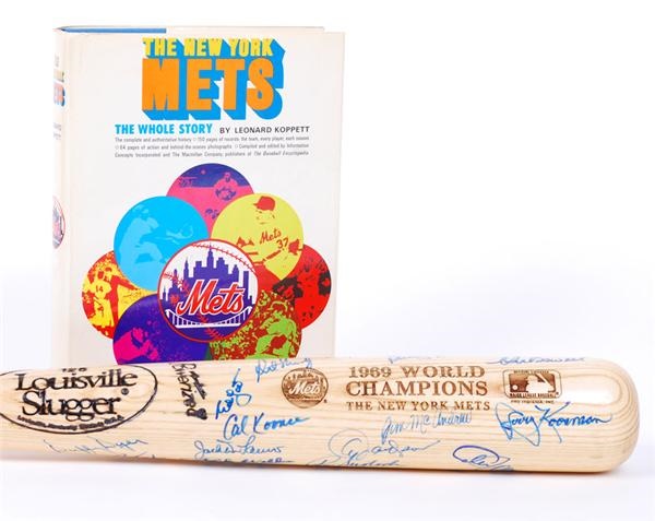 Autographs Baseball - 1969 New York Mets Signed Bat and "The New York Mets" Signed Book (2)