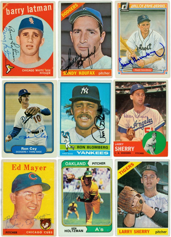 Autographs Baseball - (15) Jewish Player Autographed Baseball Cards w/ Koufax and Greenberg