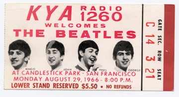 The Beatles - August 29, 1966 Ticket