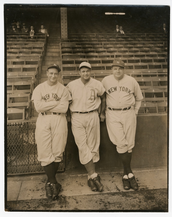 Babe Ruth and Lou Gehrig - Superb Babe Ruth, Lou Gehrig and Jimmie Foxx Photograph