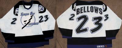 Hockey Sweaters - 1995-96 Brian Bellows Tampa Bay Lightning Game Worn Jersey