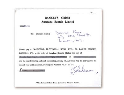 The Beatles - The Beatles John Lennon Signed Banker's Order (7.5x6.5")
