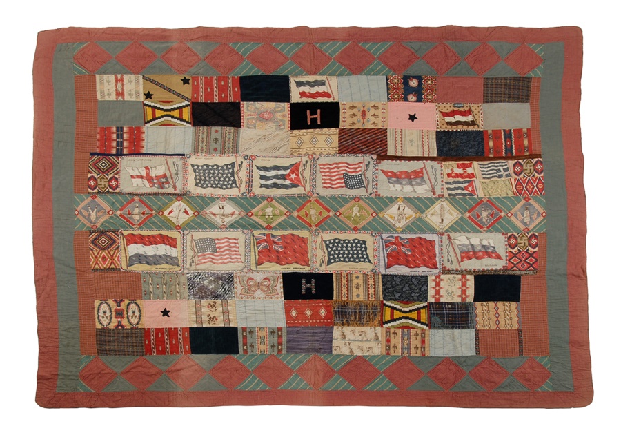 Sports and Non Sports Cards - Circa 1914 Hand-Made Folk Art Quilt with B18 Baseball Blankets