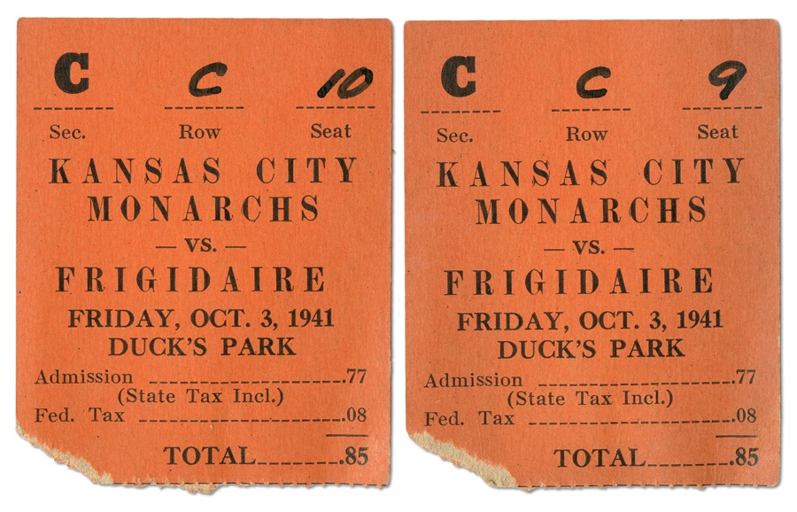 Negro League, Latin, Japanese & International Base - 1941 Kansas City Monarchs Tickets (2)