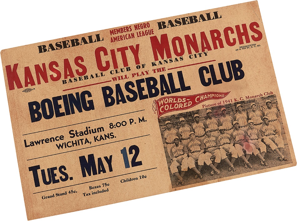 Negro League, Latin, Japanese & International Base - 1941 World Colored Champions Kansas City Monarchs Advertising Poster