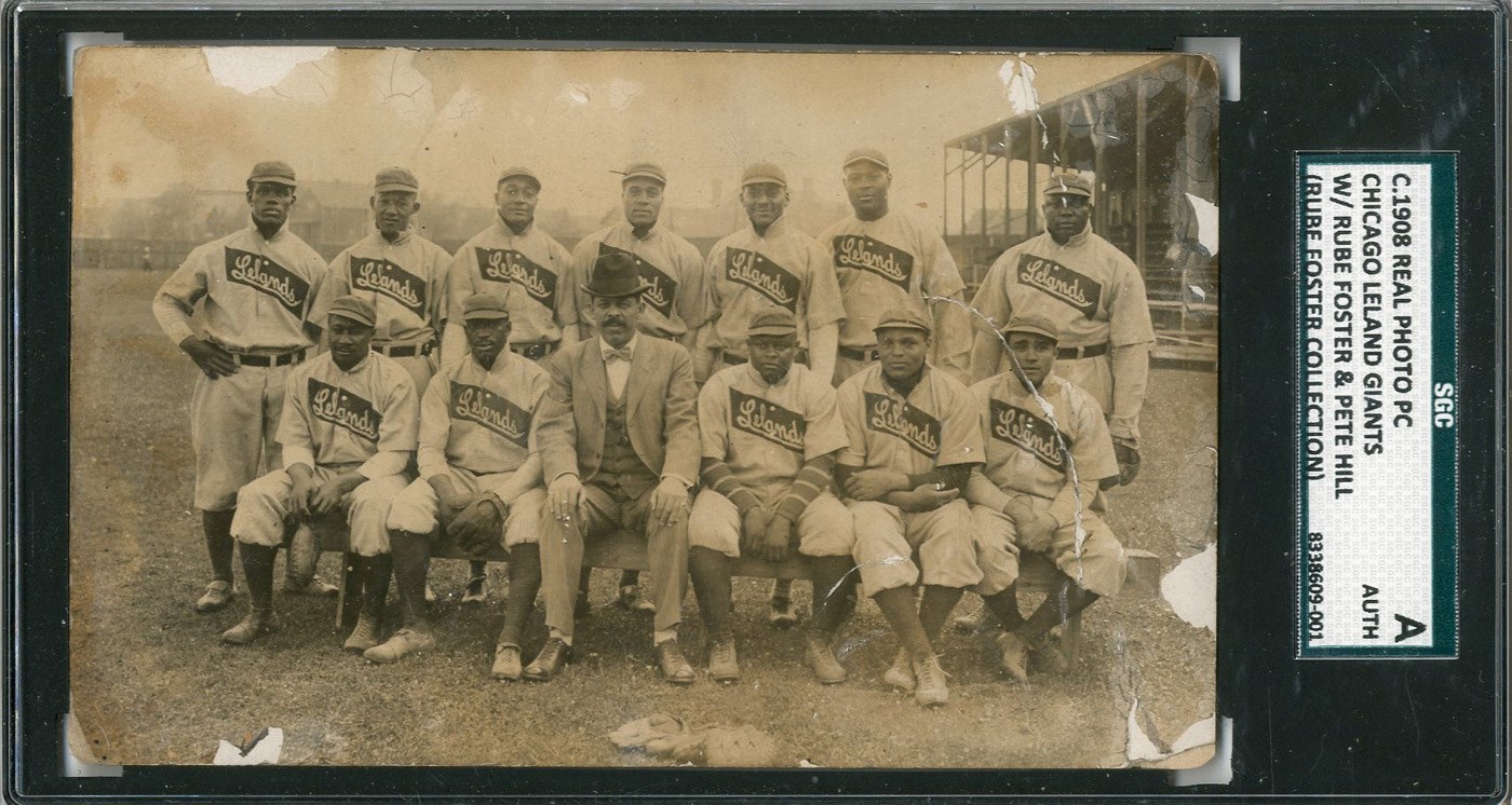 Negro League, Latin, Japanese & International Base - 1909 Chicago Leland Giants Real Photo Postcard from Rube Foster Family