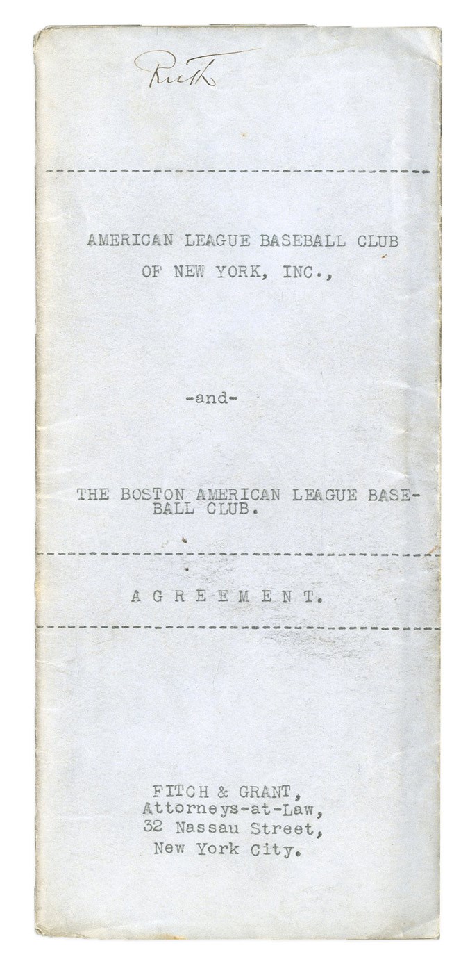 Babe Ruth and Lou Gehrig - Sale of Babe Ruth from Boston Red Sox to New York Yankees Contract - Most Important Transaction in Sports History (PSA)
