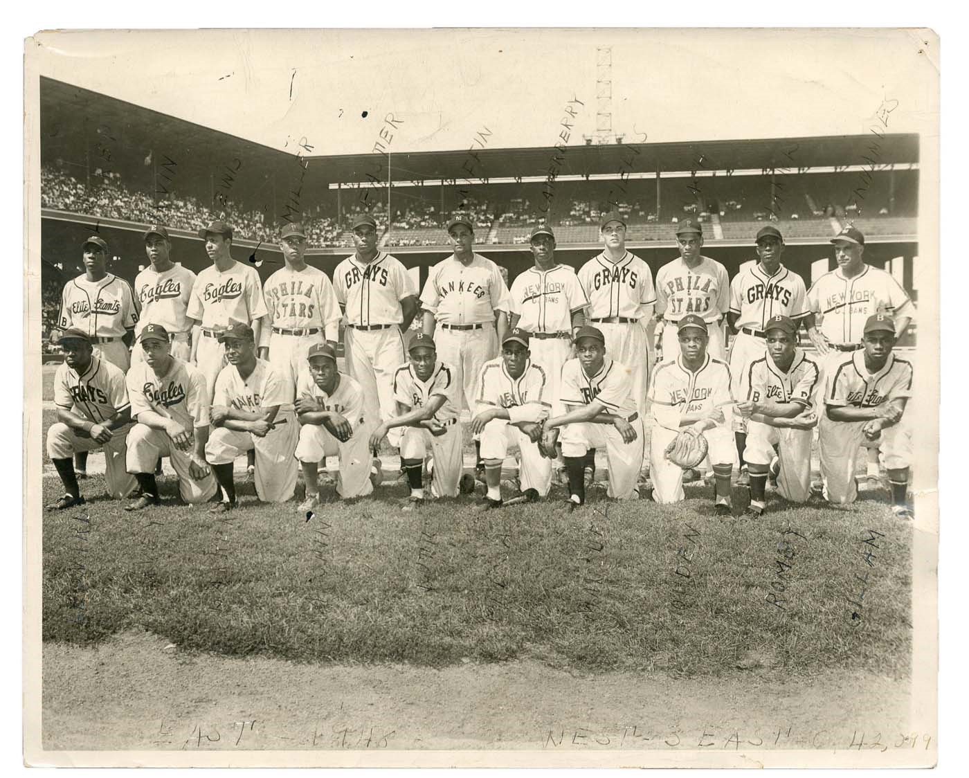 Negro League, Latin, Japanese & International Base - 1948 Negro League East All-Stars Team Photo w/Handwritten Identification by Buck Leonard (ex-Buck Leonard Estate)