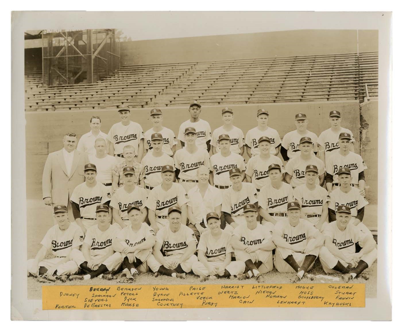 Negro League, Latin, Japanese & International Base - 1952 St. Louis Browns Vintage Team Photo w/Satchel Paige