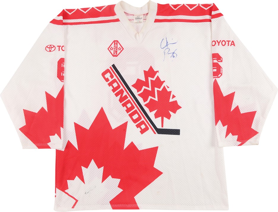 Hockey - 1993 Chris Pronger Team Canada World Junior Championships Signed Game Worn Jersey - Gold Medal Year
