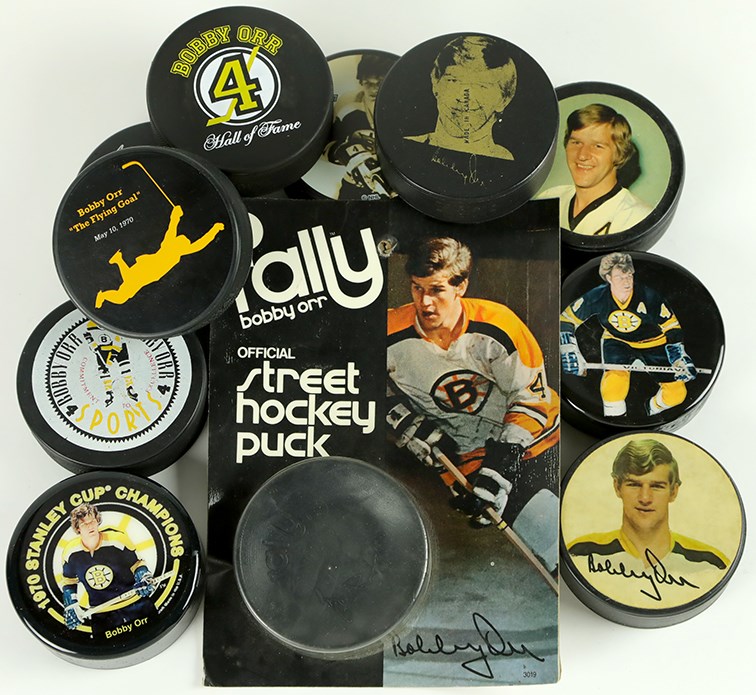Hockey - Collection of Bobby Orr Boston Bruins Hockey Pucks (11)