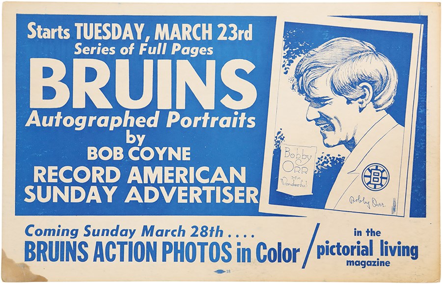 Hockey - Rare 1971 Bobby Orr Boston Bruins Bob Coyne Prints Advertising Display