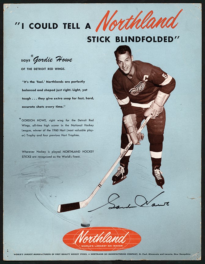 Hockey - Early 1960s Gordie Howe Northland Hockey Sticks Cardboard Advertising Display