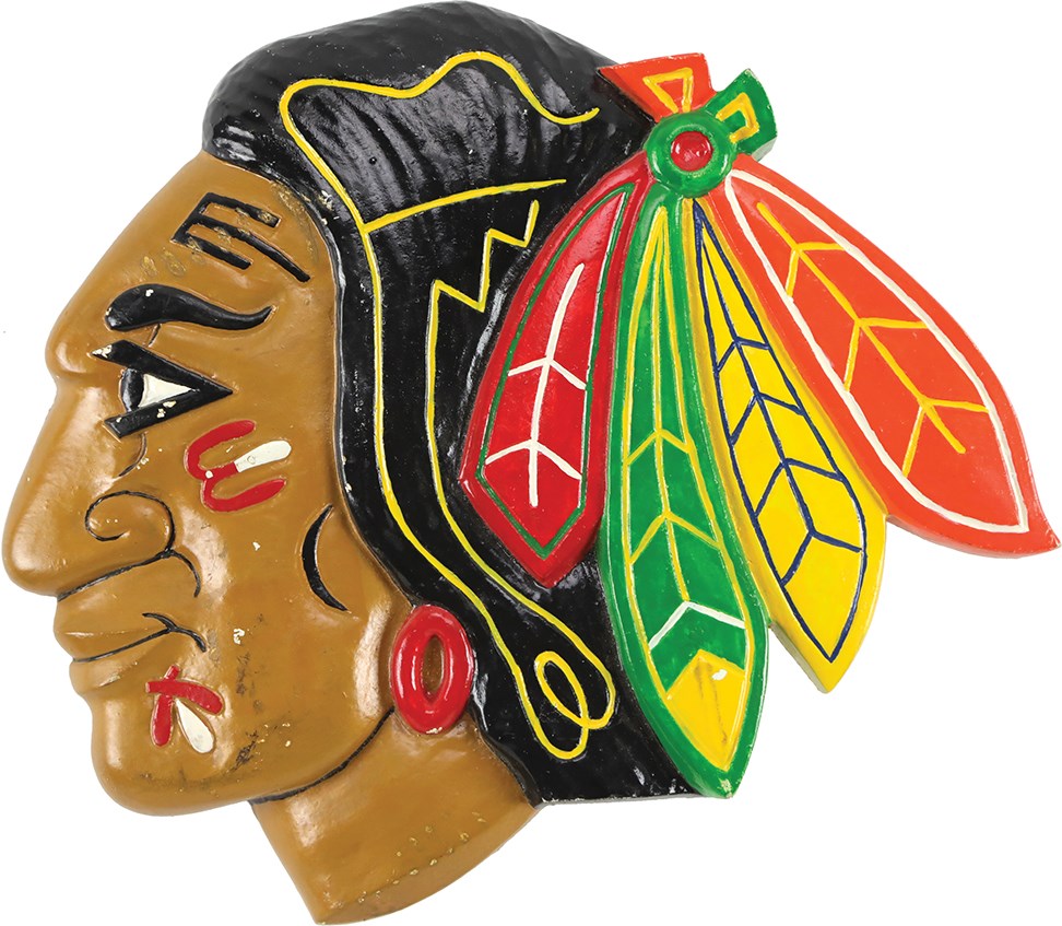 Hockey - Vintage Chicago Black Hawks Hand Painted Metal Wall Hanging