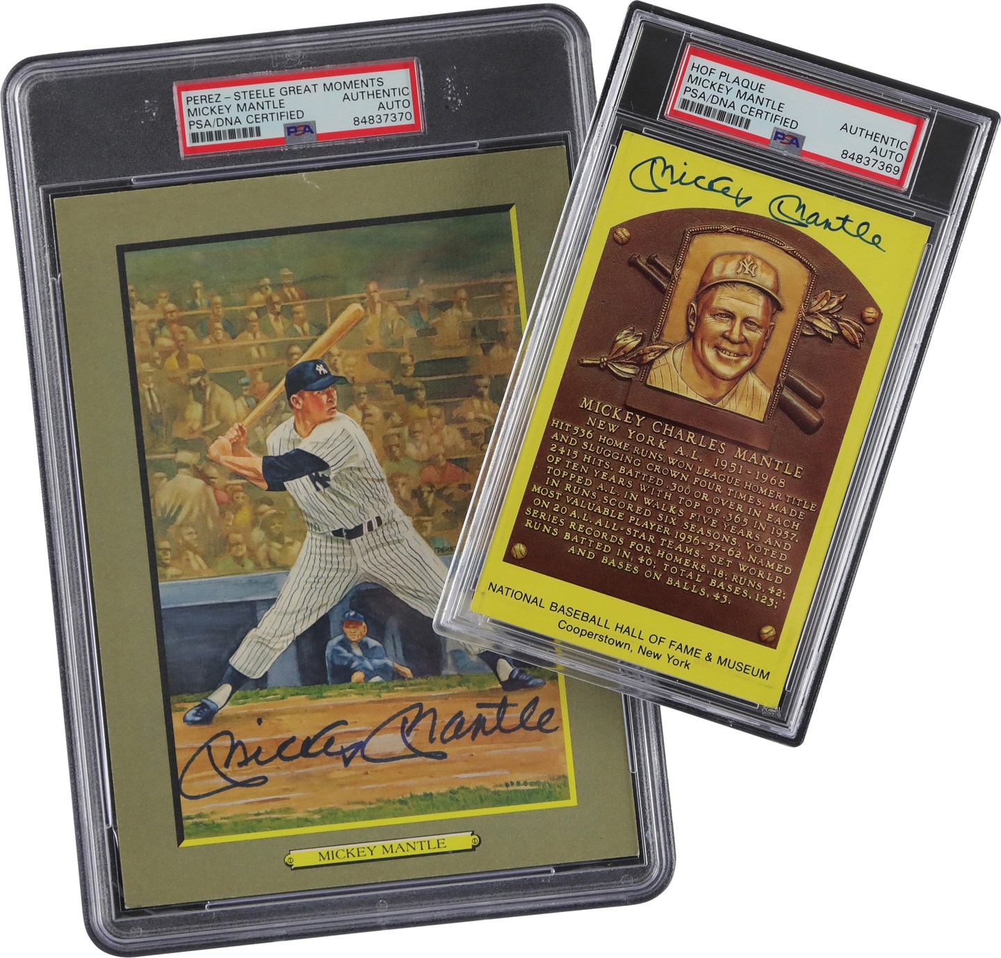 - Mickey Mantle Signed 1974 HOF Plaque & 1985 Perez Steele Great Moments PSA Duo (2)