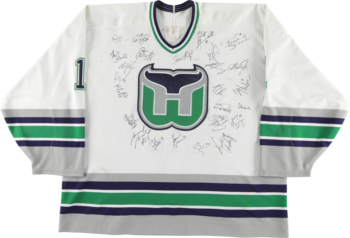 Hockey - 1995-96 Sean Burke Team-Signed by '96-97 Hartford Whalers Game Worn Jersey - Last Season in Hartford (PSA)
