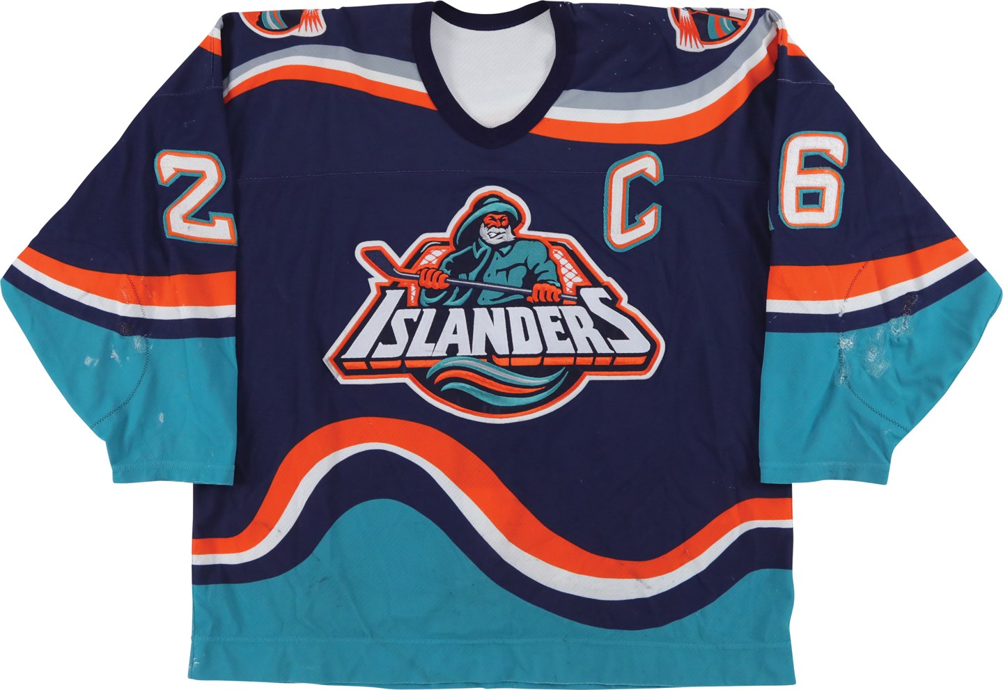 Hockey - 1995-96 Patrick Flatley New York Islanders "Fisherman" Game Worn Jersey - First Year Style and Matched to Second Game of Season! (Photo-Matched)