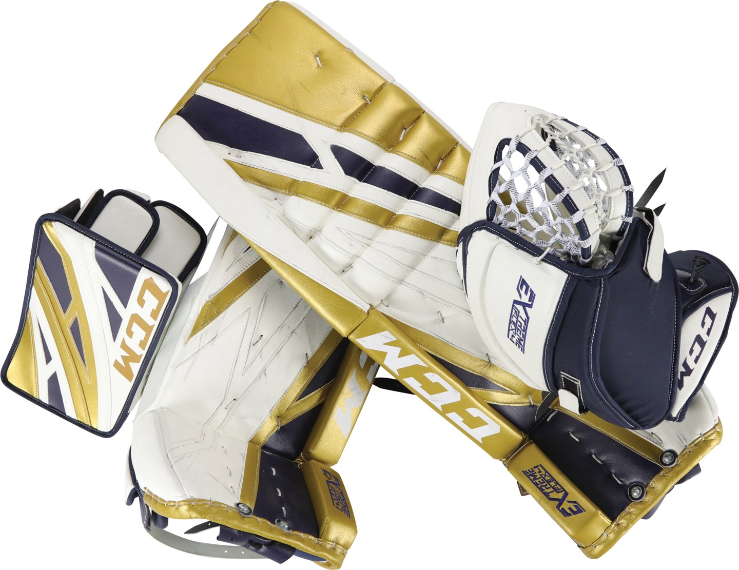 Hockey - Buffalo Sabres 50th Anniversary Carter Hutton Game Used Goalie Pads and Issued Gloves