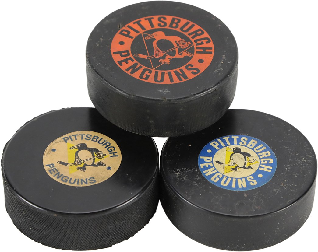Hockey - Three Rare Pittsburgh Penguins Pucks