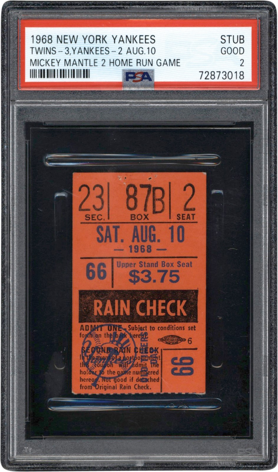 - 1968 Mickey Mantle Last Two Home Run Game Ticket Stub and Program (PSA)