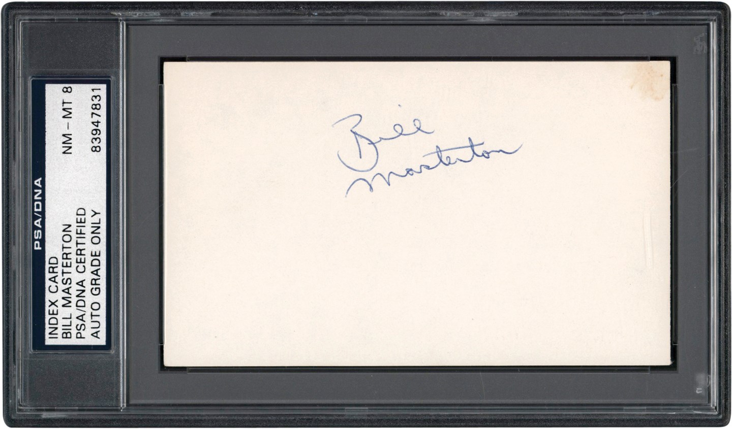 Hockey - Very Rare Bill Masterton Signed Index Card (PSA NM-MT 8)