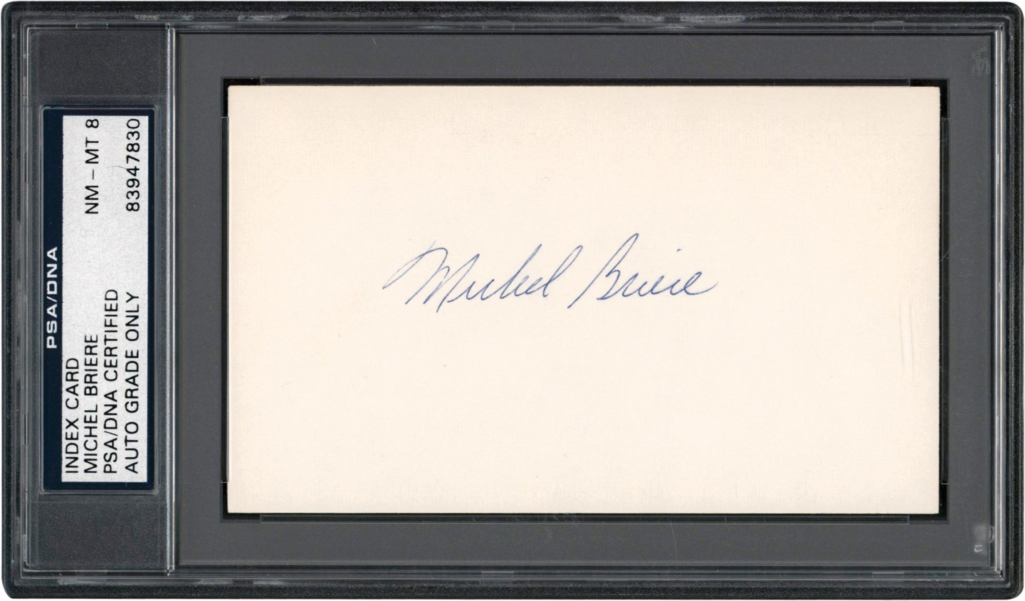 Hockey - Very Rare Michel Briere Pittsburgh Penguins Signed Index Card (PSA NM-MT 8)