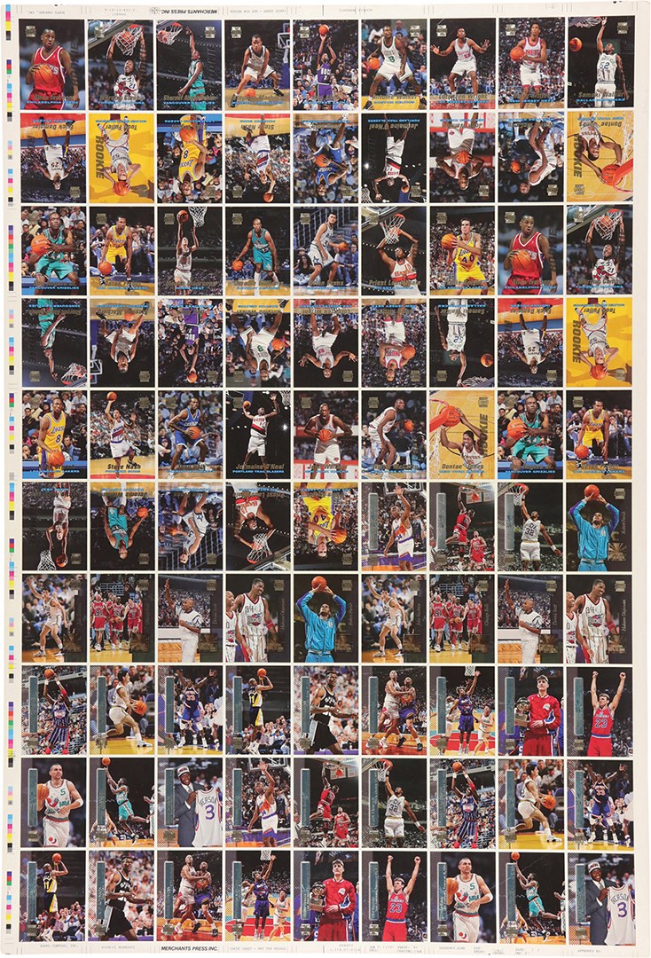 - 1996-1997 Stadium Club Basketball 90-Card Uncut Sheet w/Multiple Kobe Bryant & Allen Iverson Rookies