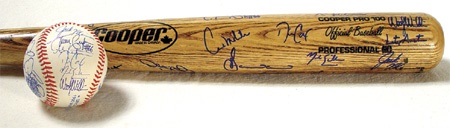 - 1993 Blue Jays World Series Team Signed Baseball and Bat (35”)