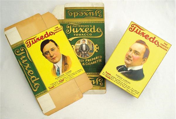 - Circa 1915 Tuxedo Tobacco Store Display Boxes (4) with Enrico Caruso & Harrison Fisher